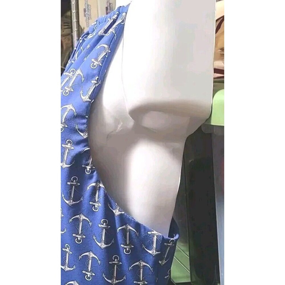 Sleeveless Blue Anchor-Print Midi Dress with Tie Neck - Picture 3 of 11